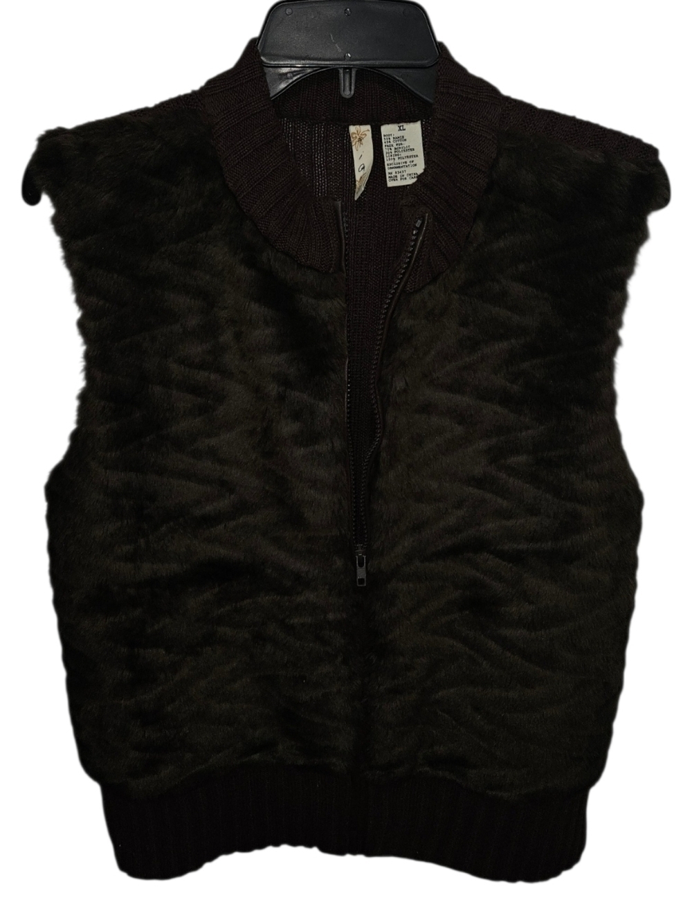 Tiara Faux Fur Zig-Zag Full Zip Knit Vest - Picture 2 of 3